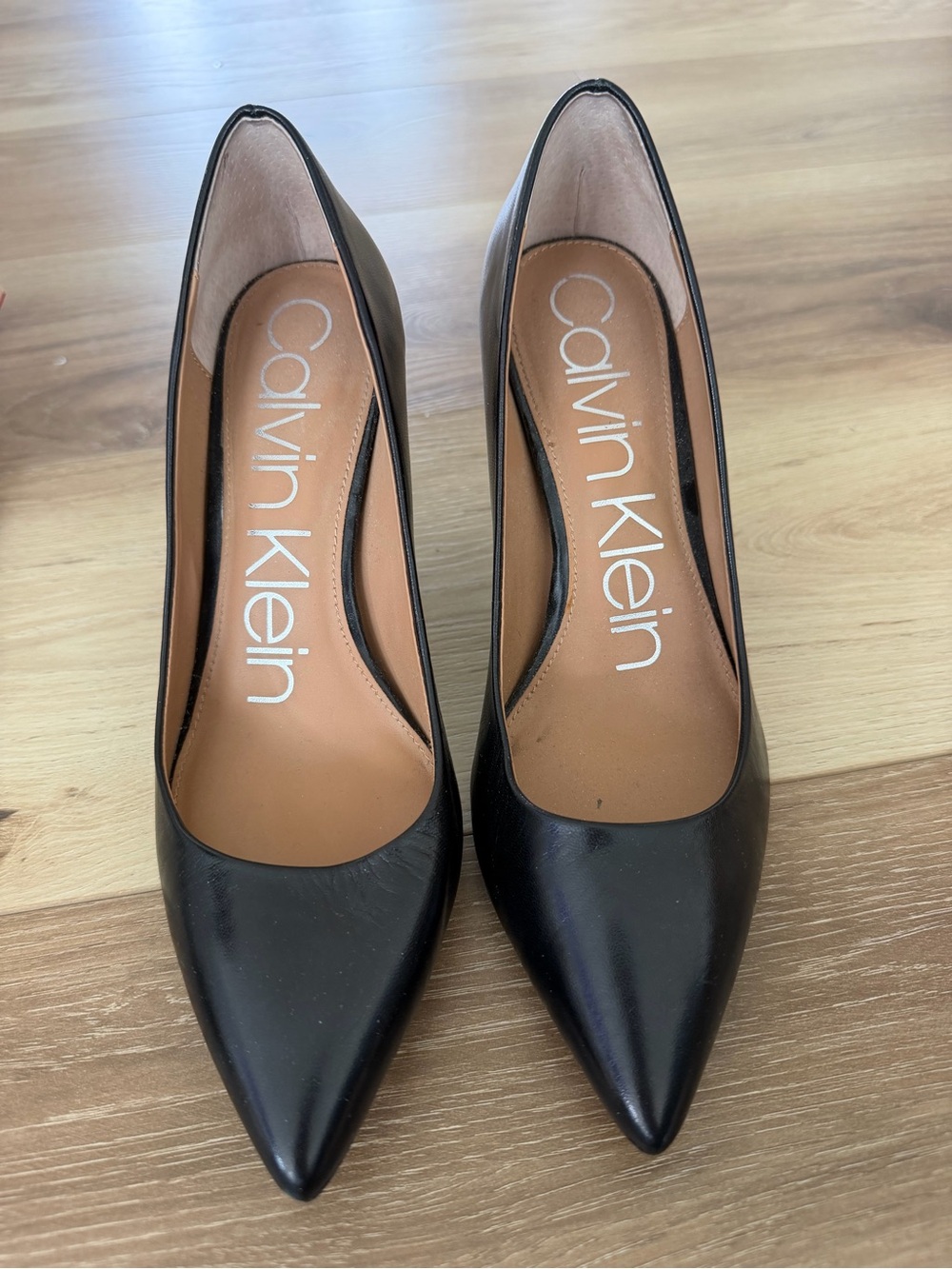 Calvin Klein Black Pointed Leather Pumps